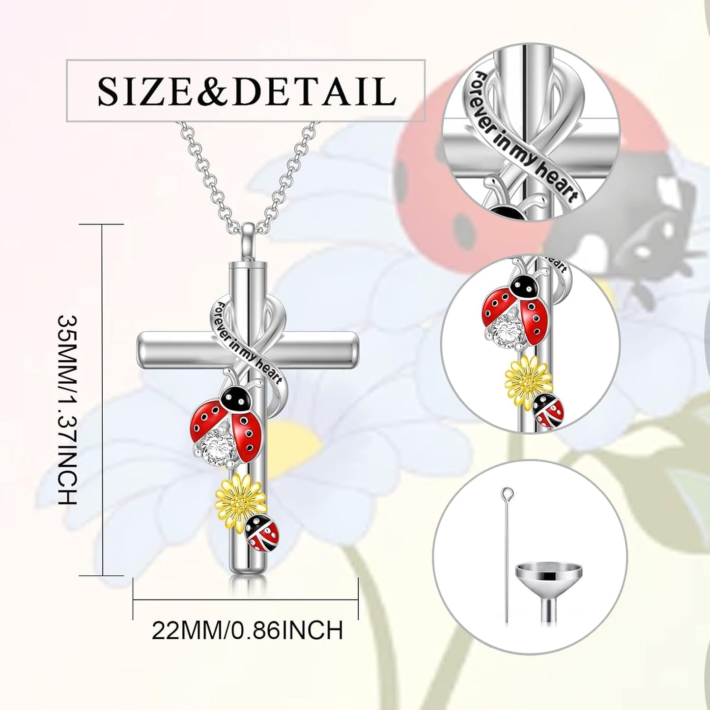 Cross Urn Necklace for Ashes 925 Sterling Silver Cremation Jewelry with Funnel Filler Kit Ashes Necklace for Human Women Girl Pets