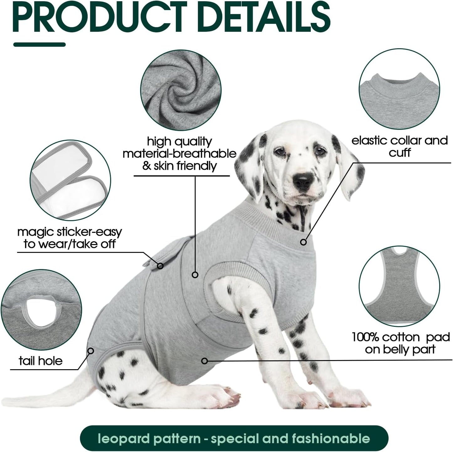 Kuoser Dog Recovery Suit for Male Dogs, Post-Surgery Bodysuit for Spay Neuter, Dog Onesie After Surgery, Anti-Licking Pet Surgical Recovery Suit, Gray XS