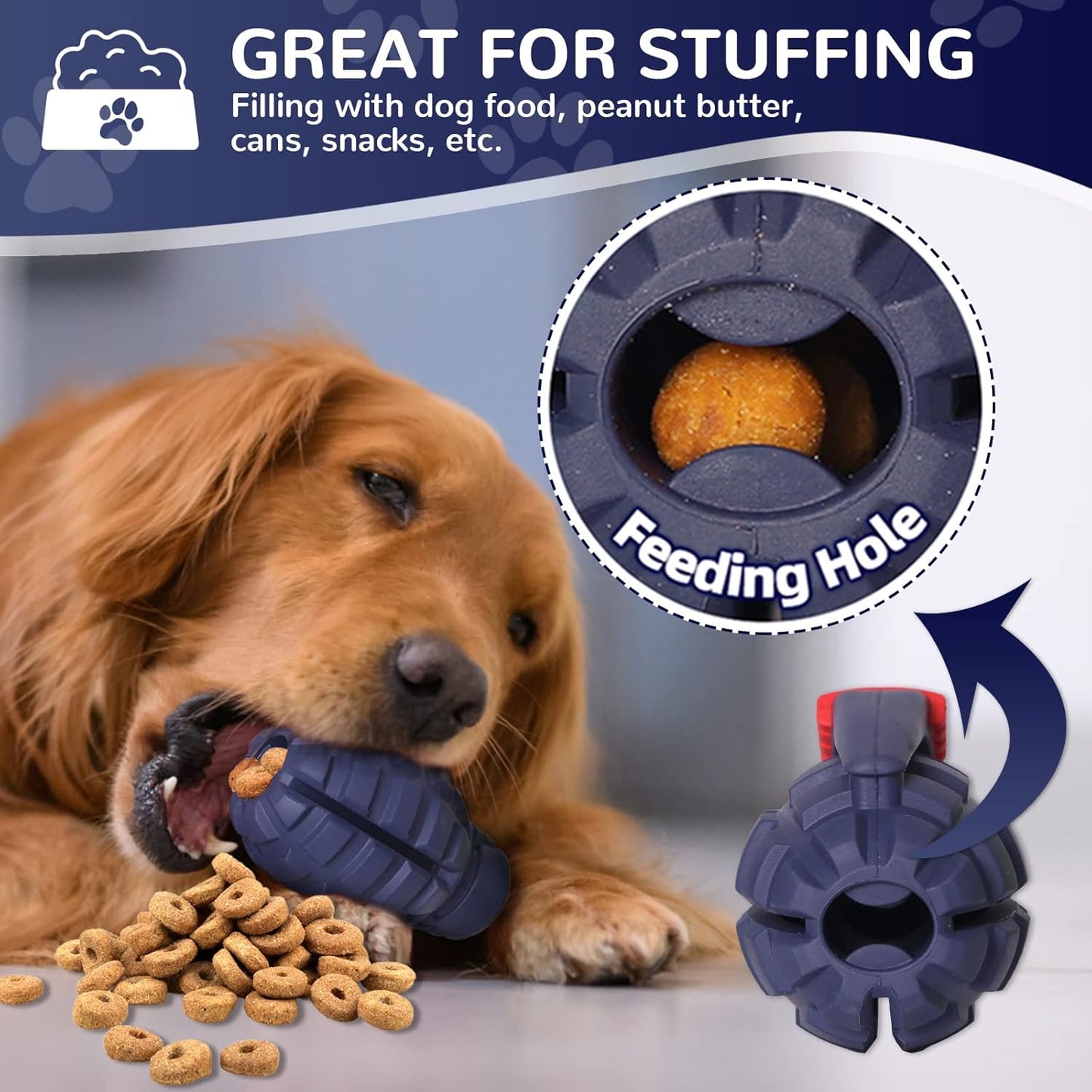 Dog Toys for Aggressive Chewers Large Breed, for German Shepherd, Indestructible Interactive Treat Dog Toys for Large Medium Breeds, Food Grade & Tough Rubber, Fun to Chew, Chase and Fetch (Blue)