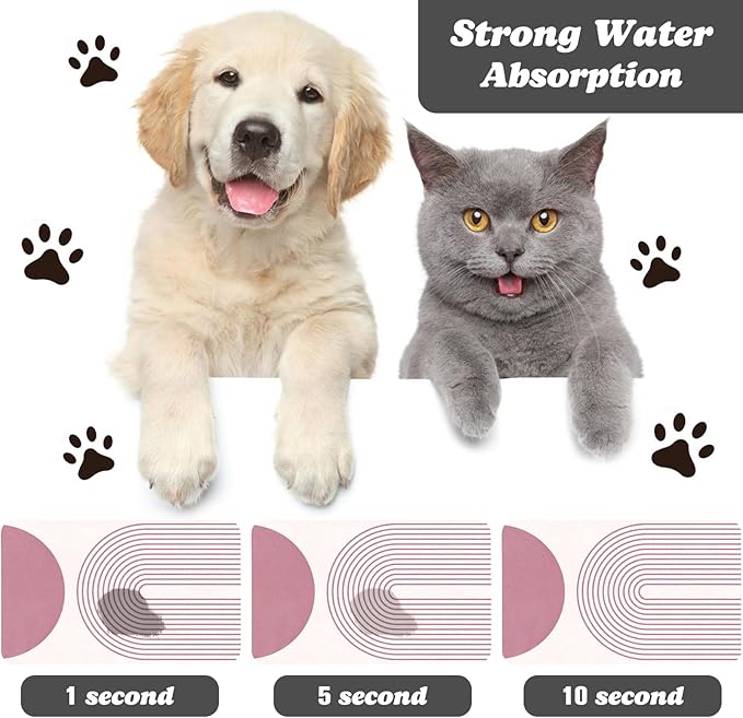 Dog Food Mats for Floors Waterproof, Cat Water Bowl Mats Pet Feeding Absorbent Mat Placemats for Food and Water Pink Bohemia 12 * 20 inch