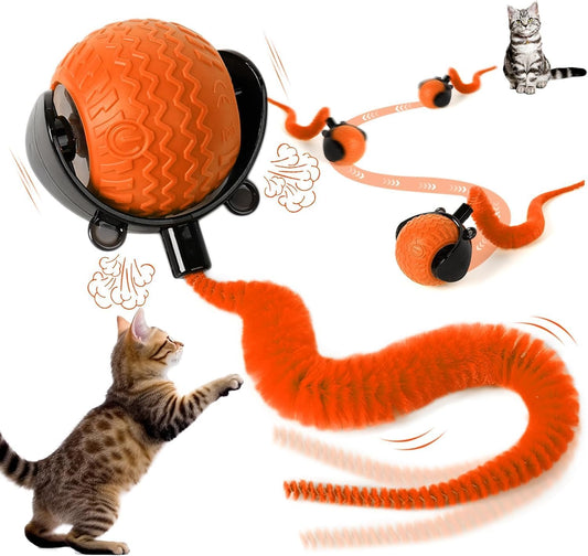 nteractive Cat Ball Toy, Cat Toy Ball with Cord Imitation Mouse, Obstacle Avoidance Smart CatToy Balls, Motion Activated Toys to Keep Them Busy (Orange, 1)