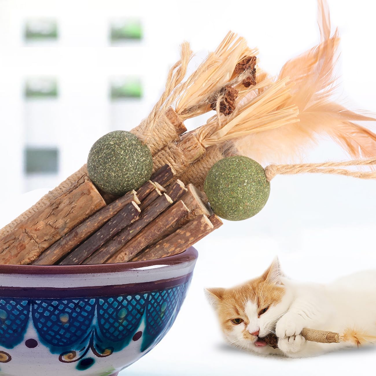 Cat Toys Cat Chew Toys, Silvervine Sticks Catnip Rope Toys for Cats Teeth Cleaning, Kitten Dental Care, Kitty for Indoor Cats Increase Appetite,Enhances Oral & Dental Health (21 Pack)