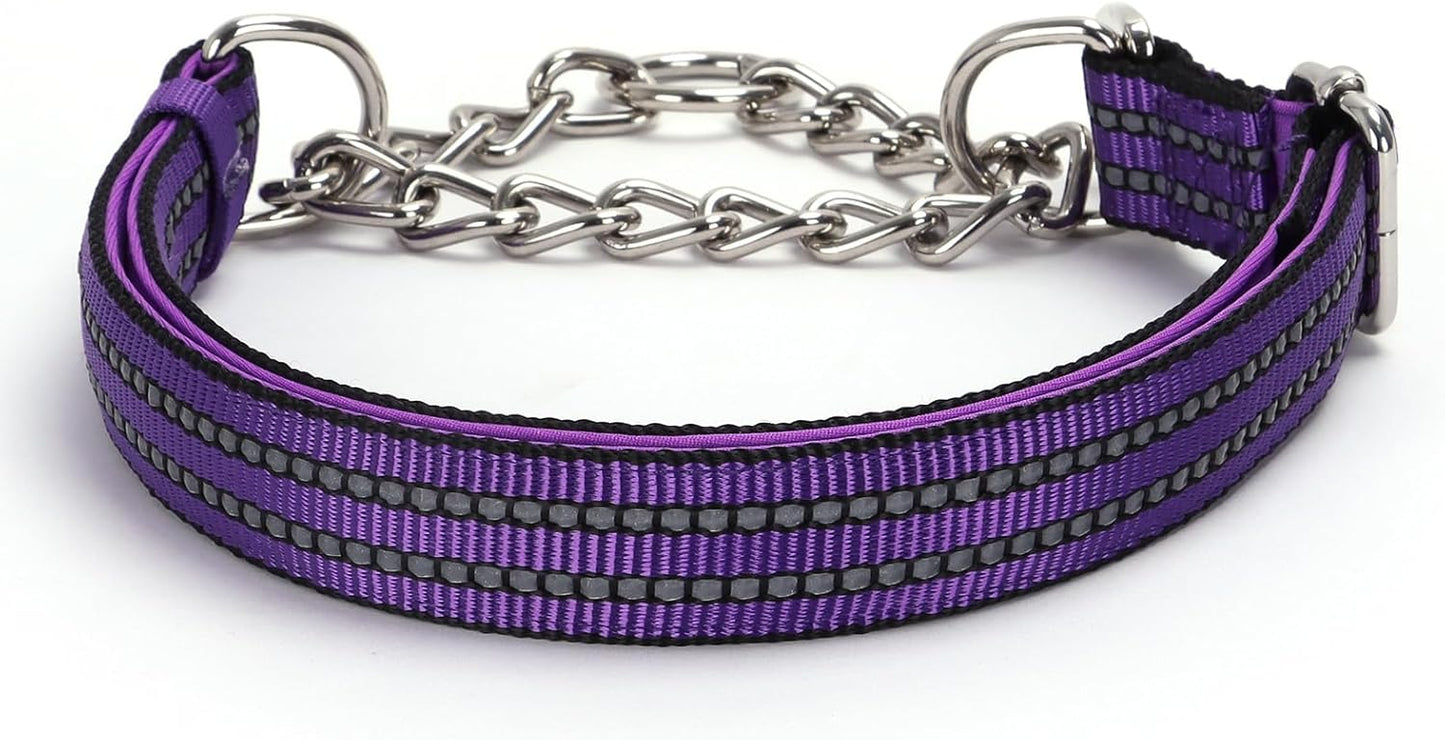 Martingale Collar for Dogs with Steel Chain, No Pull Slip Cinch Choker Choke Collar Training Escape Proof Heavy Duty Dog Collar for Small Medium Large Pet Boy Male Dogs,