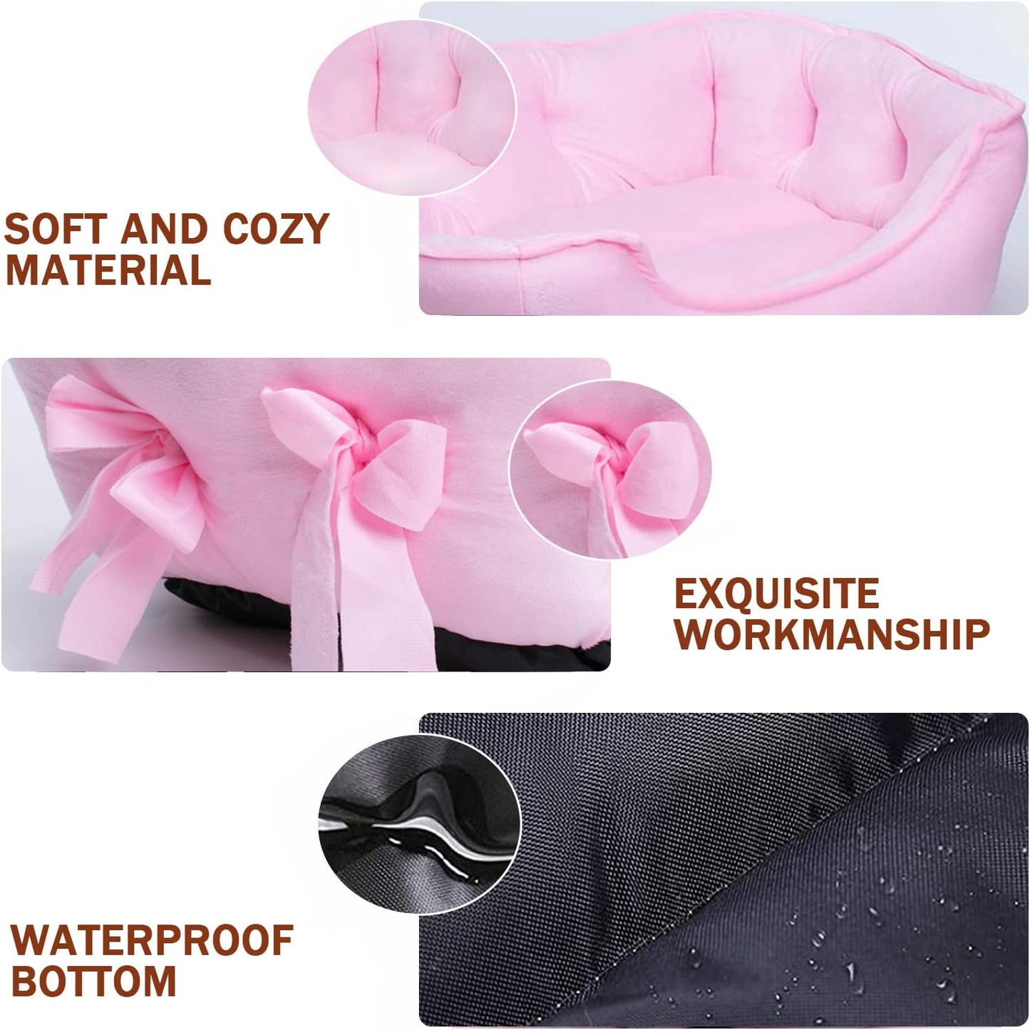 pawstrip Cute Princess Dog Bed Pink Puppy Bed for Small Dogs Breathable Cat Couch Bowknot Pet Cushion Comfortable Kitten Nest Girl Doggy Sofa, Waterproof Bottom (Pink)