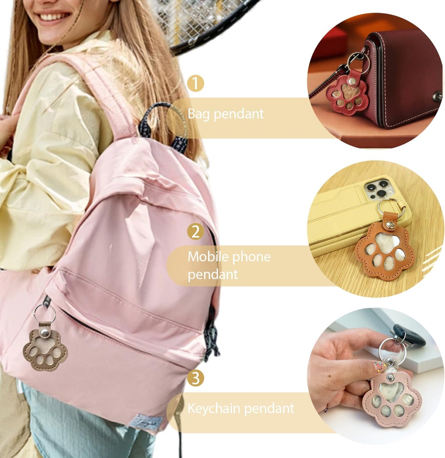 Leather Pet Memorial Keychain, Pet Hair Keepsake Keychains, Cute Leather Paw Keychains, Memorial Gift for Pet Lovers