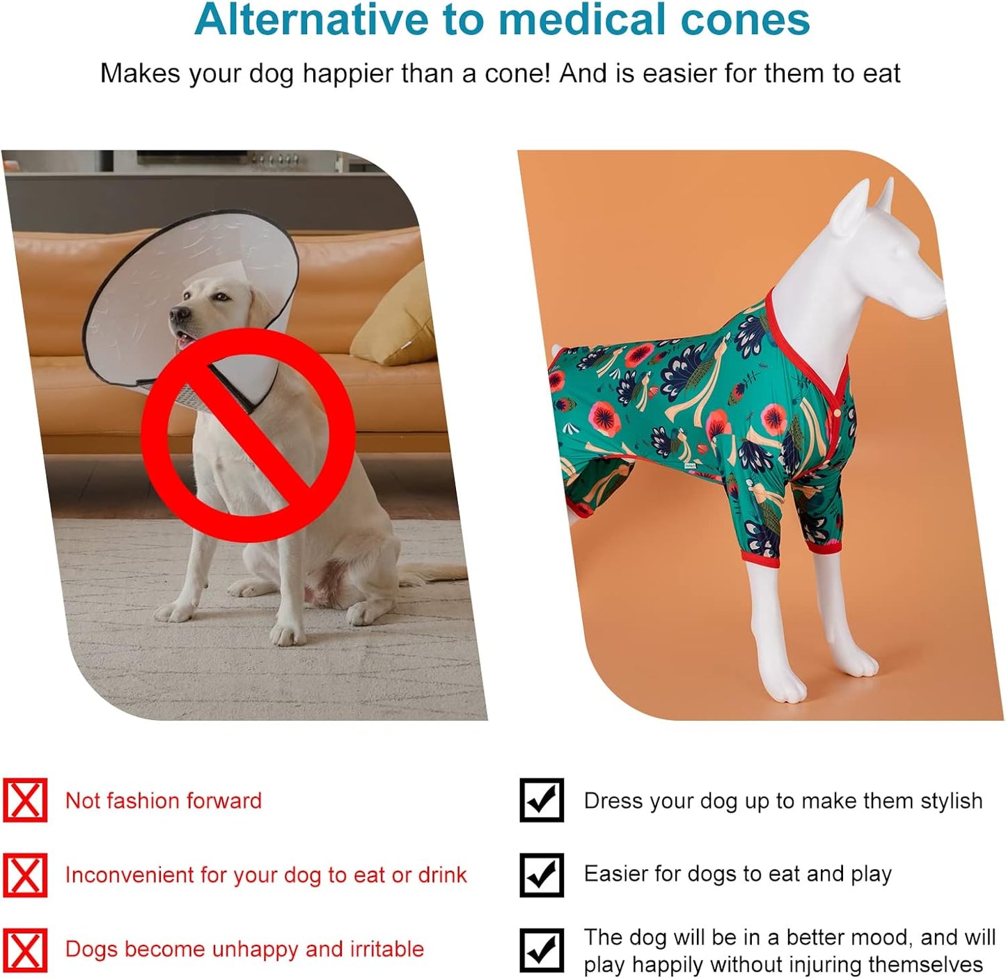 LovinPet Great Dane Clothes for Dogs - Pet Anxiety Relief Shirt, UV Protection Dog Clothes, Comfy Lightweight Fabric, Turquoise Peacock Prints, Large Dog Pjs, Pitbull Clothes, Green 3XL