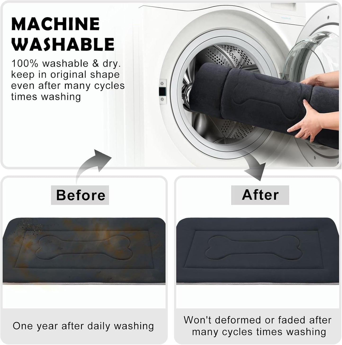 JoicyCo Extra Large Dog Bed Soft Dog Crate Pad Mat 48 in Non-Slip Bottom Washable Dog Sleeping Mattress Pet Beds Cat Bed Kennel Pad, Dark Gray