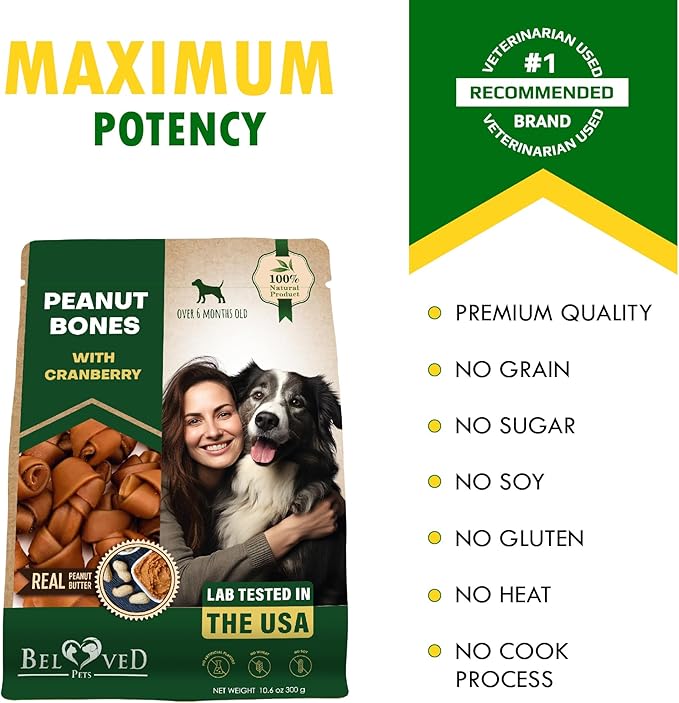 Dog Treats Peanut Butter Bones with Cranberry & Rawhide Free Chew 11 Oz - Pet Natural Mini & Big Snacks Healthy Collagen & Bulk Best Chews for Small & Large Dogs - Made for USA (Peanut Butter)