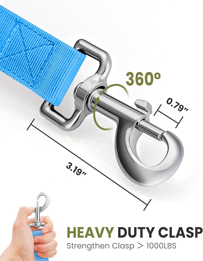 OutdoorMaster Bungee Dog Leash, Heavy Duty Dog Leash with Shock Absorption, 2 Padded Handles Training Leash, Improved Dog Safety and Comfort - Blue Upgraded, 4FT