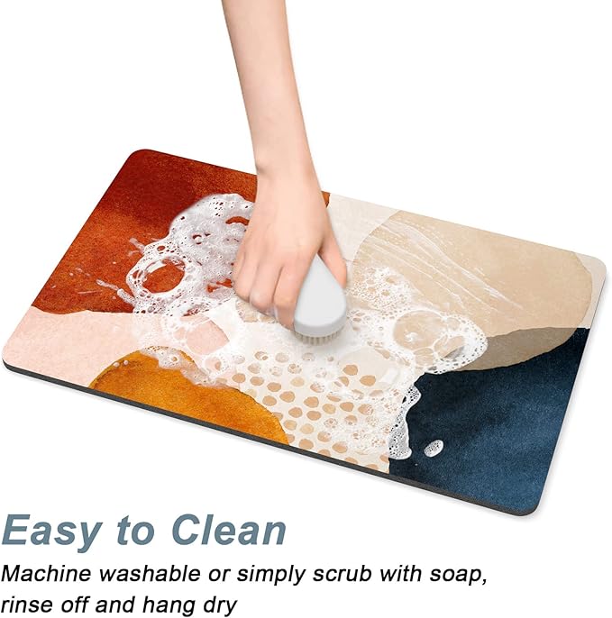 Rnivvi Dog Food Mat, 16" x 24" Absorbent Dog Cat Bowl Mat for Food and Water, Cute Anti-Slip Rubber Pet Feeding Rug Protect Floors, Puppy Placemat for Feeding & Watering Supplies, Abstract Stones