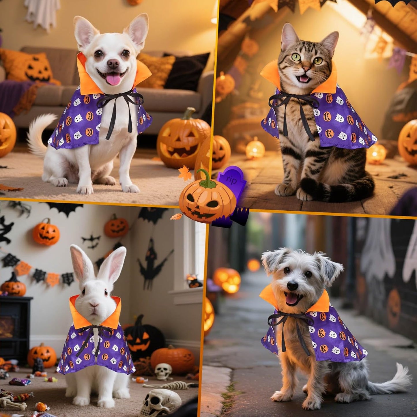 LESYPET Cat Halloween Costume Cats Pumpkin Cloak, Wizard Bandana for Puppy Cat Cosplay for Halloween, Christmas, Party