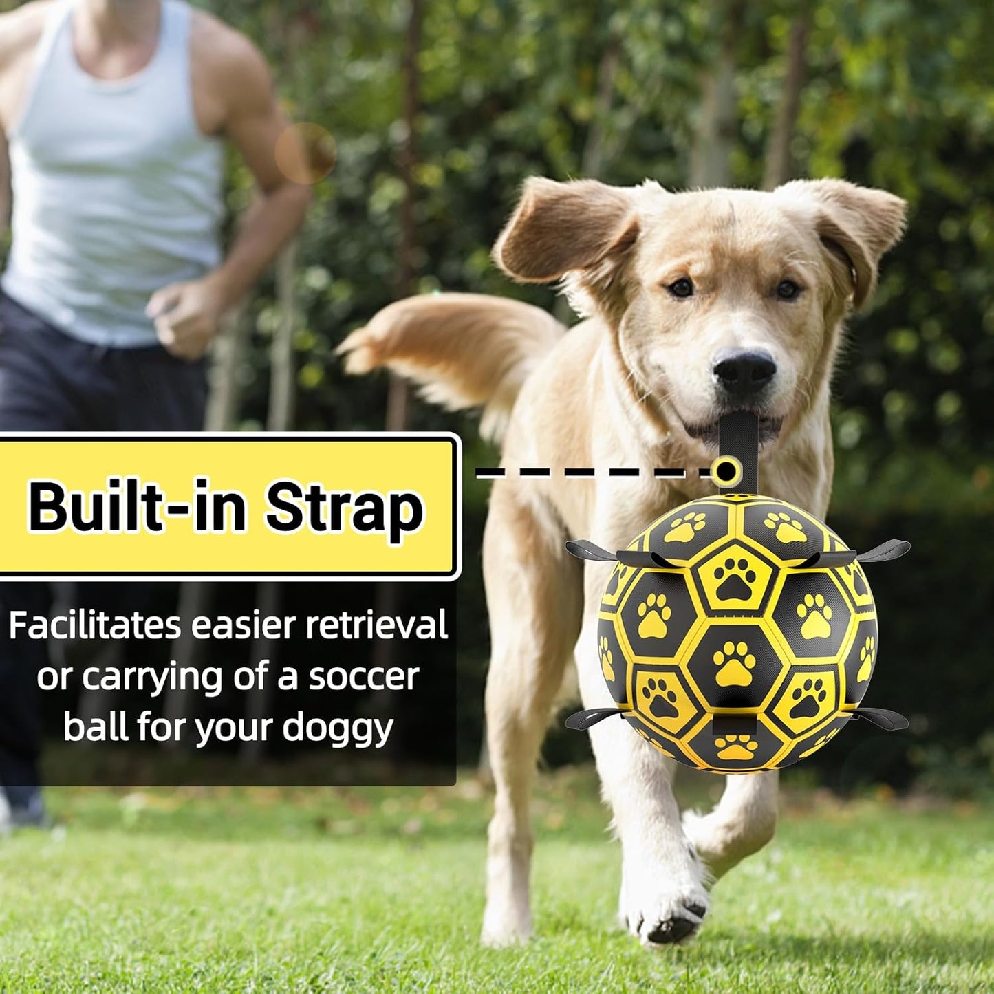Diman Dog Balls Toys: Soccer Balls for Dogs with Straps, Outdoor Dog Toys, Waterpool Ball, Interactive, Training, Pet Birthday Gifts for Smll Medium Large (Black,Yellow)
