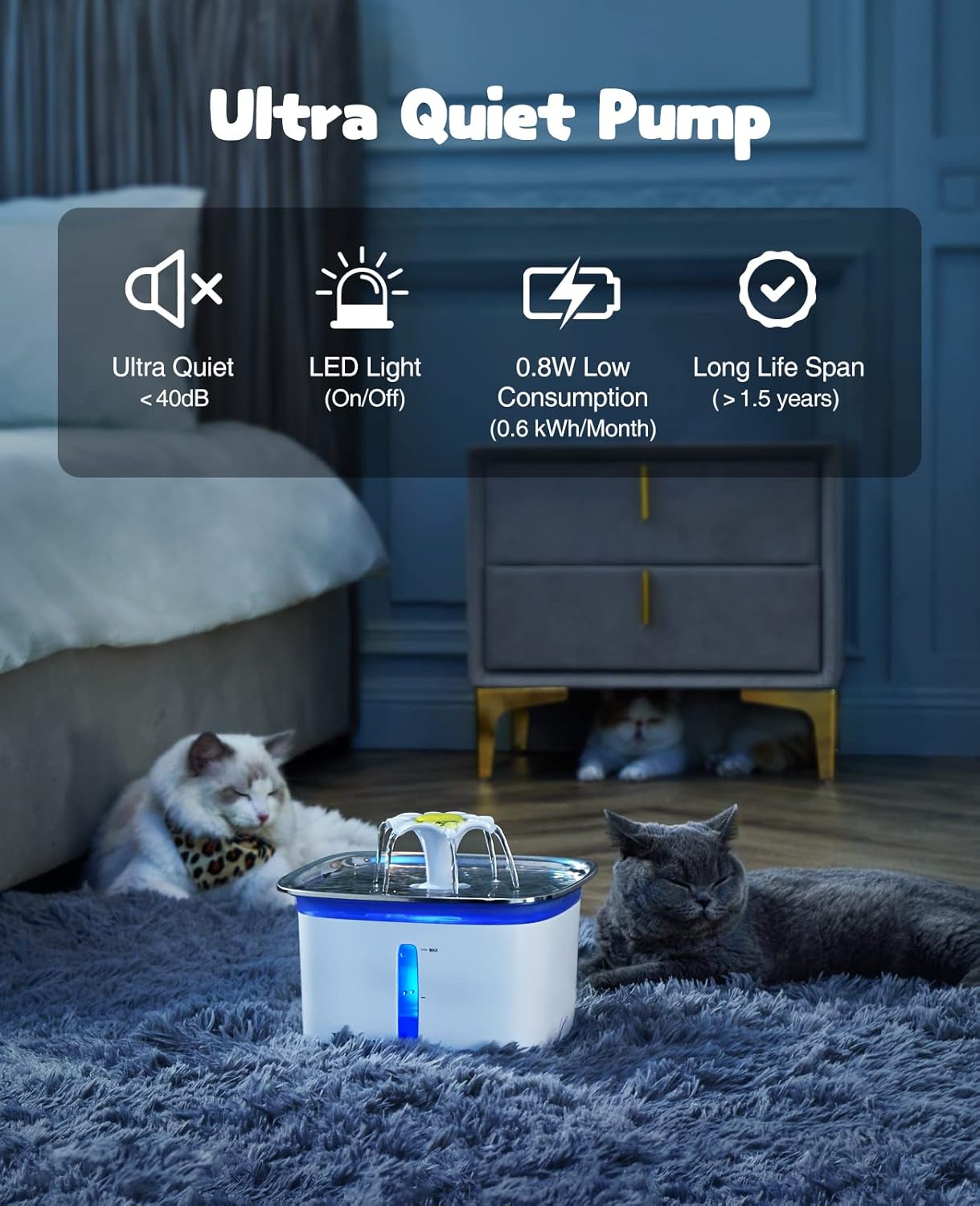 Veken Innovation Award Winner 95oz/2.8L Cat Water Fountain with Stainless Steel Lid, Automatic Pet Fountain Dog Water Dispenser with Replacement Filters for Cats, Dogs (Silver, Stainless Steel)