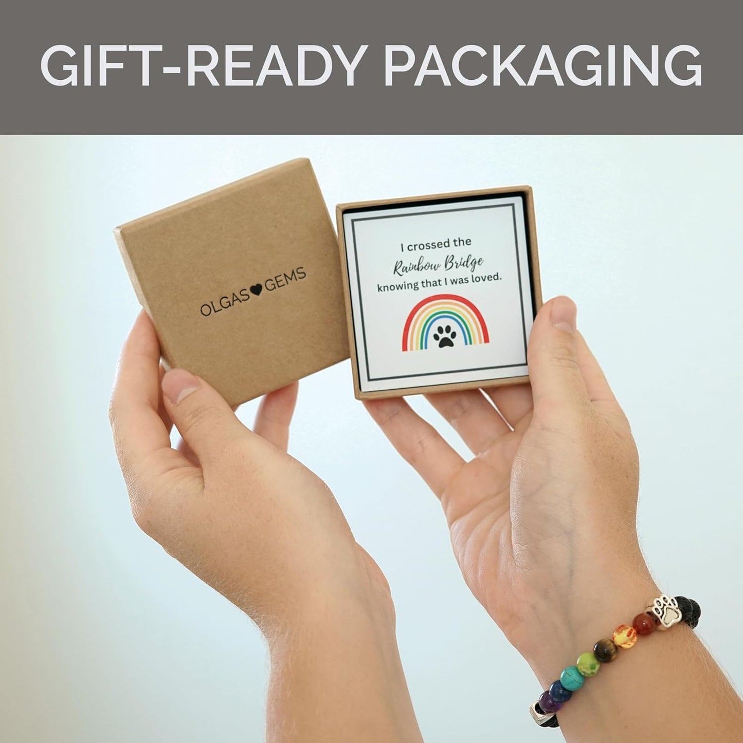 OLGAS GEMS Rainbow Bridge Pet Memorial Gifts: Sympathy Dog Memorial Gifts for Loss of Dog or Cat - Stone Bracelet and Meaningful Message Card Ideal for a Bereavement Remembrance Gift