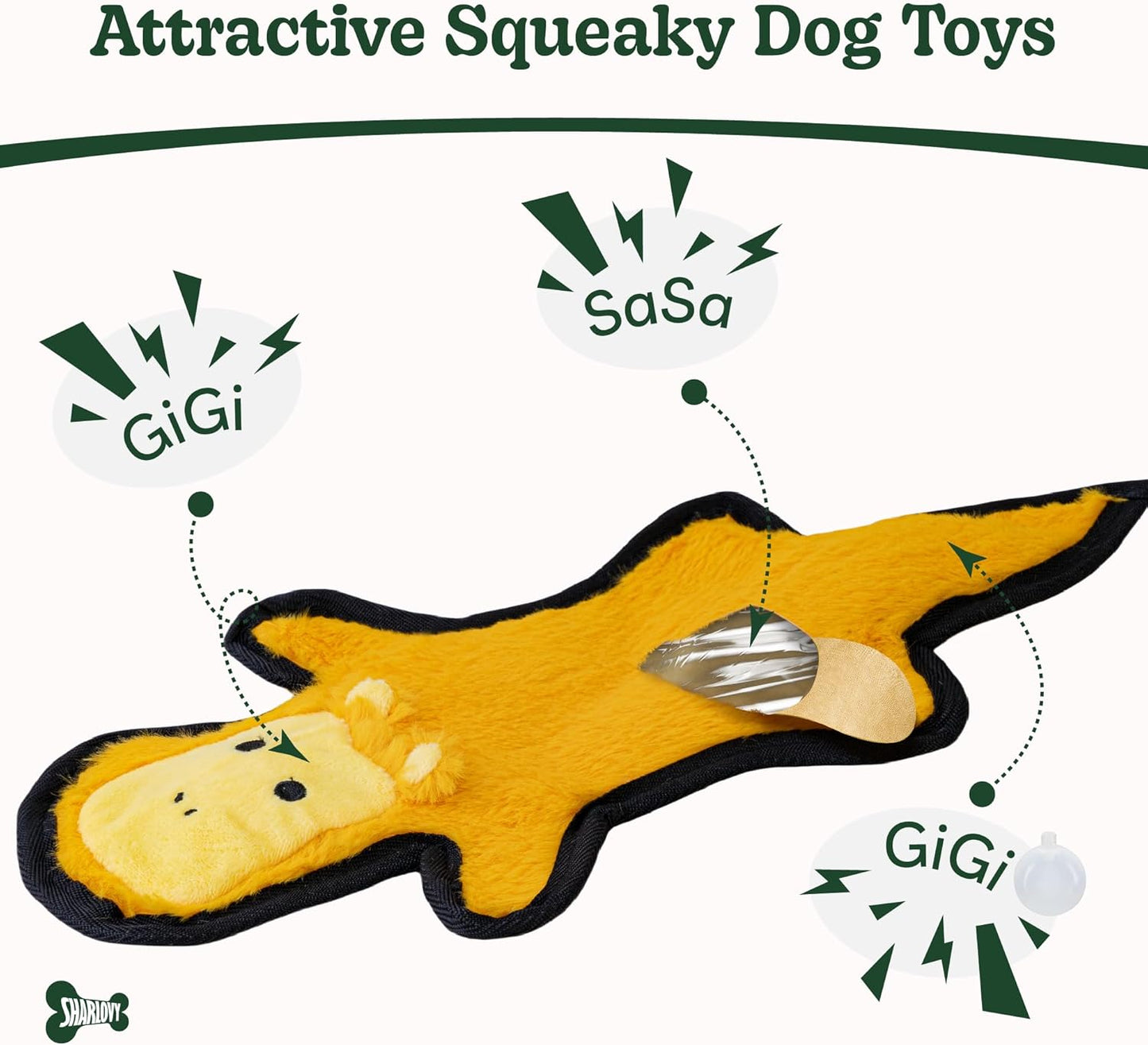 SHARLOVY No Stuffing Dog Toys Crinkle Squeaky, Long Lasting Chews for Aggressive, Durable Plush Dog Puppy Chew Toys for Teething, with 6 Tough Layers for Small Medium Large Breed