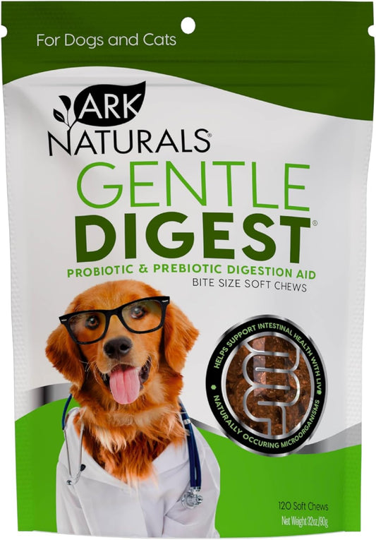 ARK NATURALS Gentle Digest Soft Chews, Vet Recommended Dog and Cat Prebiotics and Probiotics, Digestive and Immune System Support, 120 Count, greens, 326002