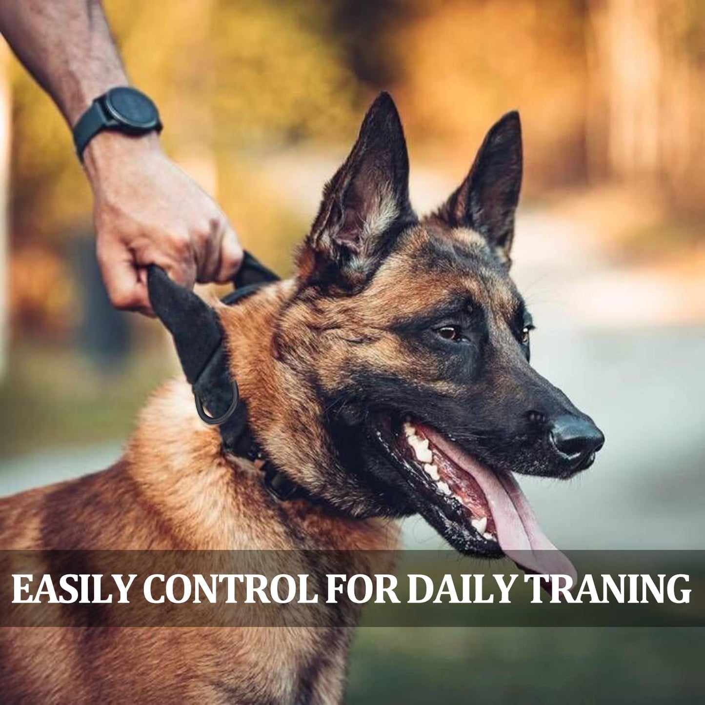 COOYOO Dog Collar,3 Piece Set Tactical Dog Collars, Adjustable Military Training Nylon Dog Collar with Control Handle and Heavy Metal Buckle for Medium and Large Dogs