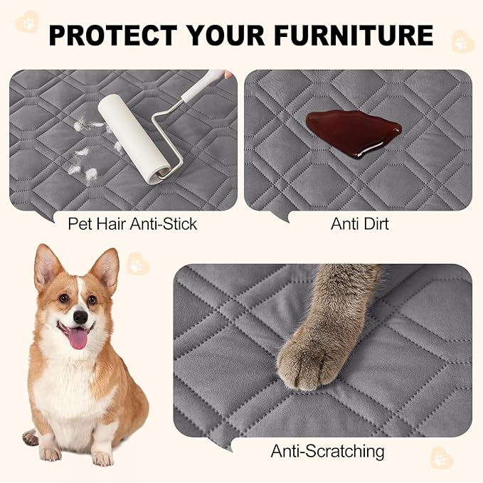 Smiry Waterproof Dog Blanket, 52x82 Inch Soft Pet Bed Cover Reversible, Washable Sofa Couch Furniture Protector for Small Medium Large Dog Puppy Cat, Grey/Dark Grey