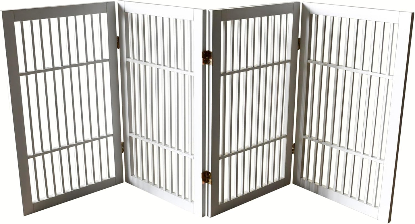 Pet Dog Gate Strong and Durable Freestanding Folding Acacia Hardwood Portable Wooden Fence Indoors or Outdoors by Urnporium (White Pet Gate, 4 Panel 30" Tall)