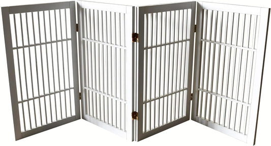 Pet Dog Gate Strong and Durable Freestanding Folding Acacia Hardwood Portable Wooden Fence Indoors or Outdoors by Urnporium (White Pet Gate, 4 Panel 30" Tall)