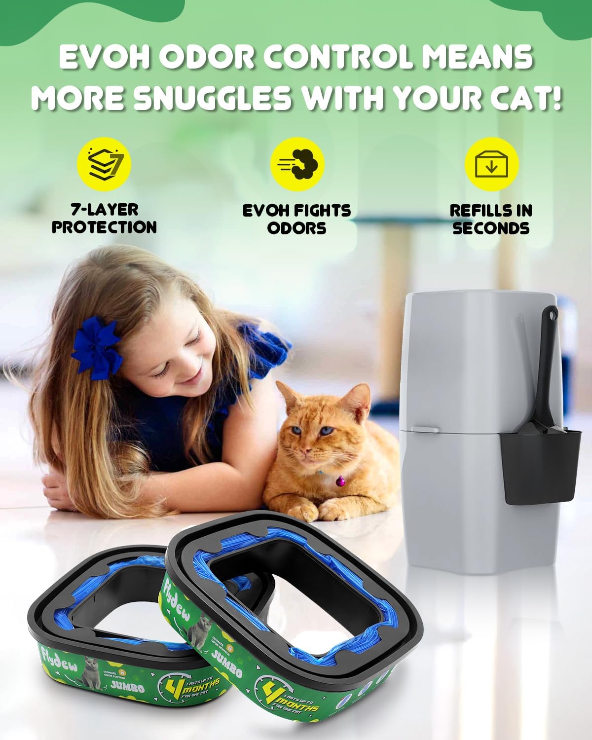 Cat Litter Refill Bags - 4-Pack Lasts 16 Months Jumbo Genie Refill Cartridge, for Cat Genie Standard, Plus, XL+ Pail Refills, EVOH Odor Control,Pet Genie Refill