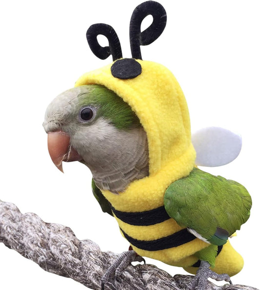 Bird Costume Diaper Flight Suit Bee Shape Hoodie Clothes Cosplay Photo Prop for Parrots Parakeet Cockatiel Sun Conure, Small Animals Apparel (Bee with Diaper, Medium), Green (BPF1)
