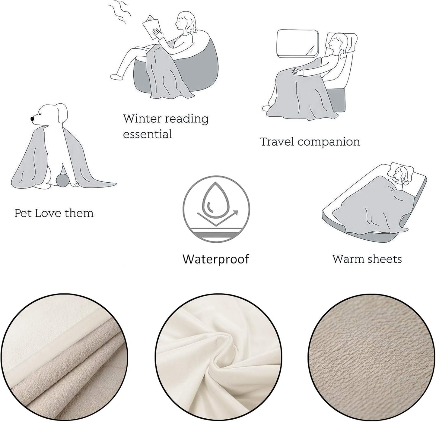 Ameritex Pet Bed Blanket Reversible 100% Waterproof Velvet Super Soft for Sofa and Bed (40x60 Inches, Cream+Beige)