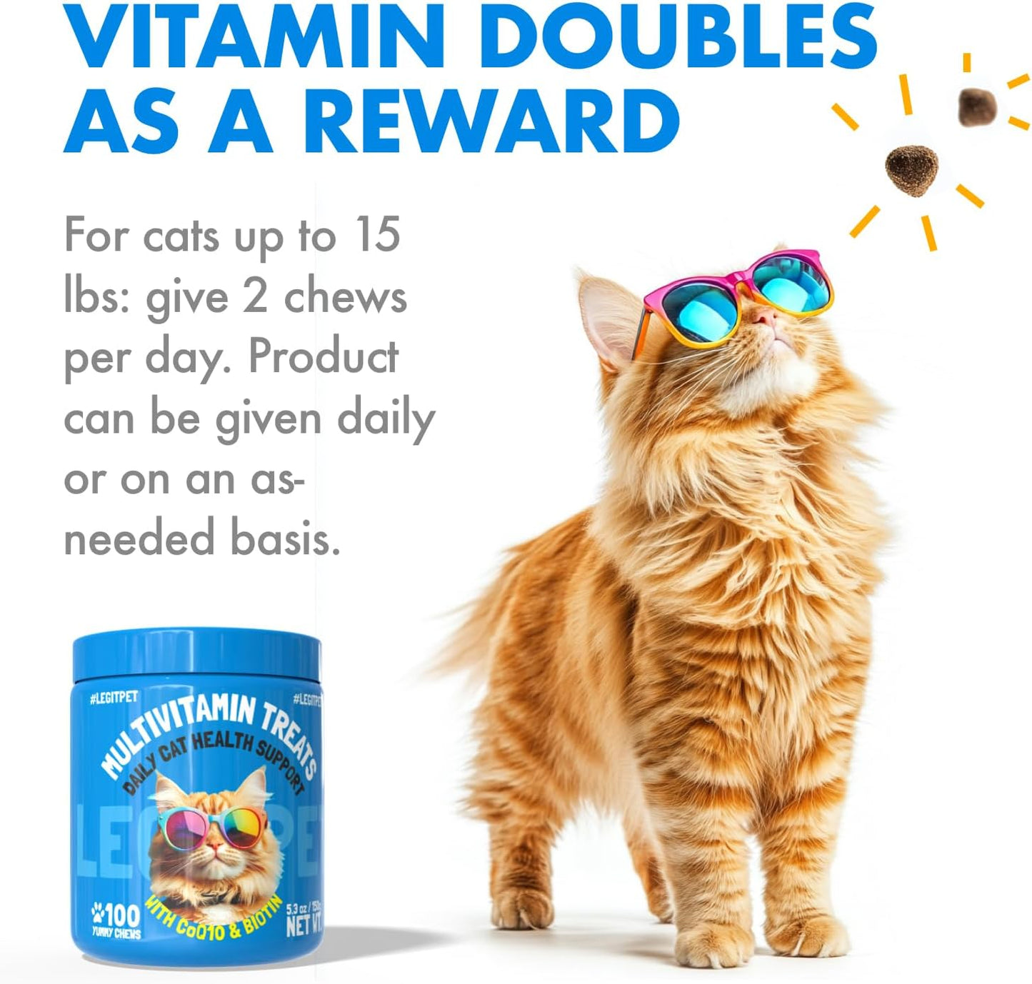 Multivitamin Cat Treats Vitamins for Indoor Cats Skin & Coat Digestion Immunity Mobility Heart & Brain Support Supplements for Overall Cat Health with Vitamins A B C D E and Biotin 100 Yummy Chews