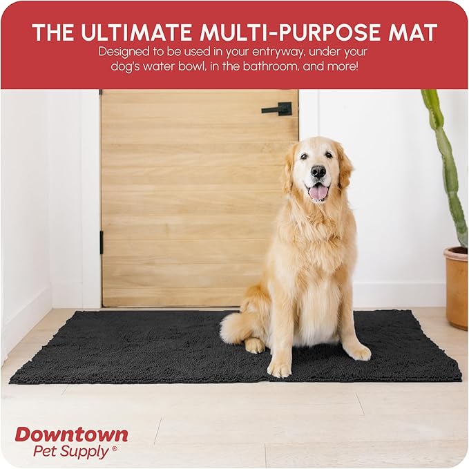 My Doggy Place Microfiber Dog Mat for Muddy Paws, 60" x 36" Charcoal - Non-Slip, Absorbent and Quick-Drying Dog Paw Cleaning Mat, Washer and Dryer Safe - X-Large/Runner