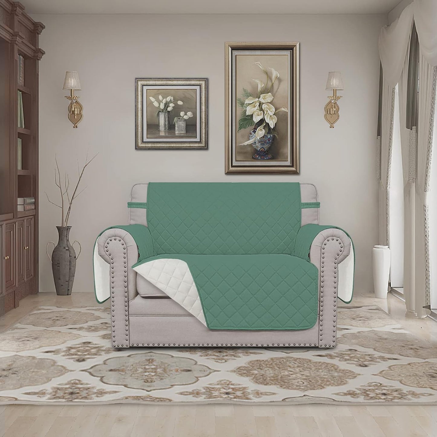 Easy-Going Oversized Chair Sofa Slipcover Reversible Sofa Cover Water Resistant Couch Cover Furniture Protector Cover with Elastic Straps for Pets Dog (Oversized Chair, Cyan/Ivory)