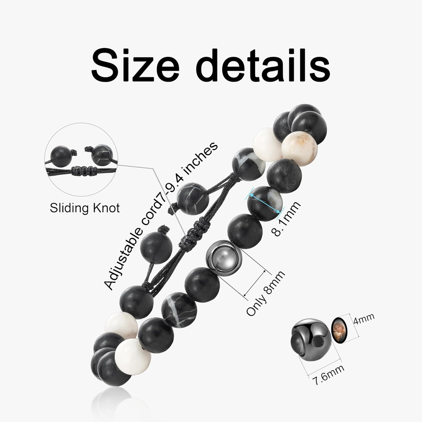 EMIRISTIC Custom Photo Bracelet - Personalized Picture Natural Stone Cuban Chain Bracelet - Any Special Day Gifts