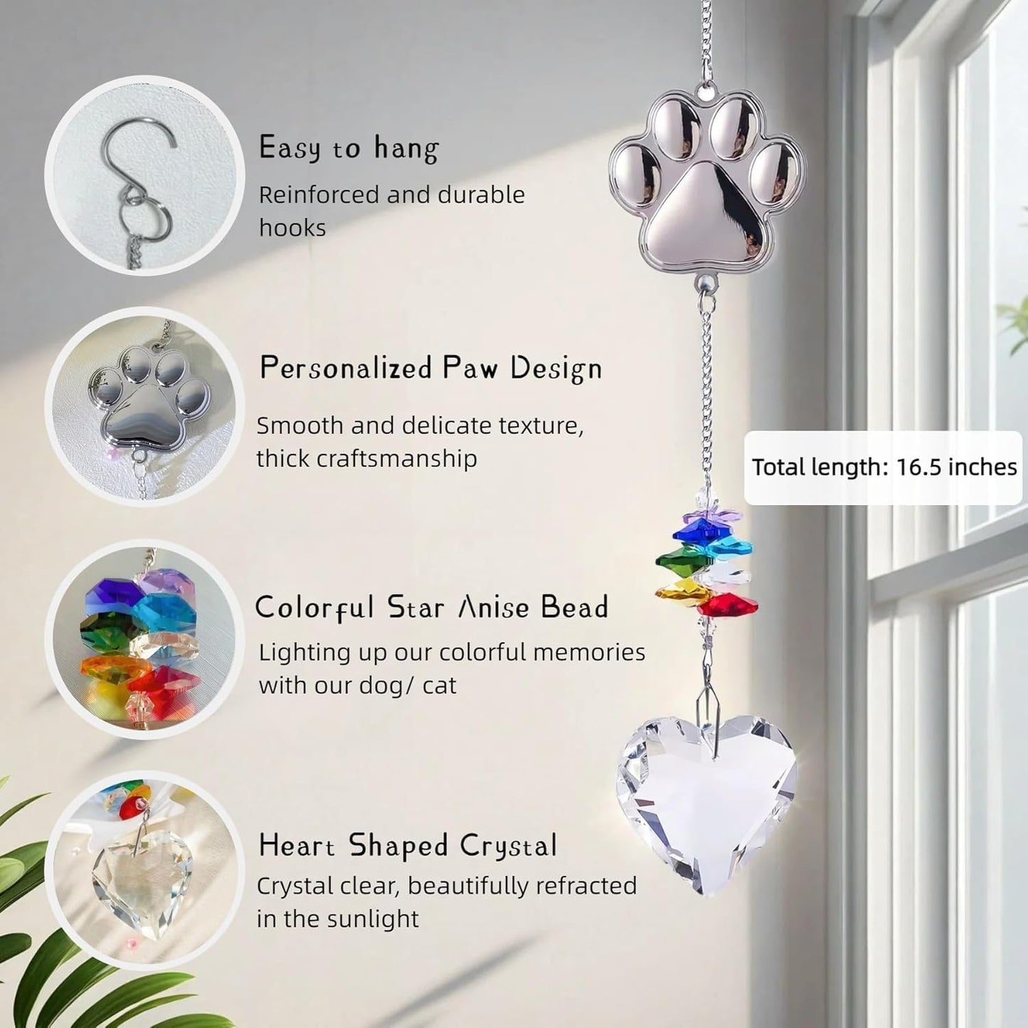 Pet Memorial Gifts for Dogs Cat: Loss of Dog Sympathy Gift- Rainbow Bridge Heart Shape Crystal Suncatcher, Pet Remembrance Ornament in Memory of Puppy, Thoughtful Passing Away Sympathy Keepsake