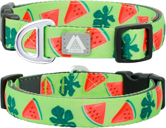 Cute Dog Collar, Summer Watermelon Print Reflective Padded Collar with Soft Neoprene, Adjustable Lightweight Pet Collar for Small Dogs, Puppies,Neck Size 9’’-14’’ (Watermelon, S)