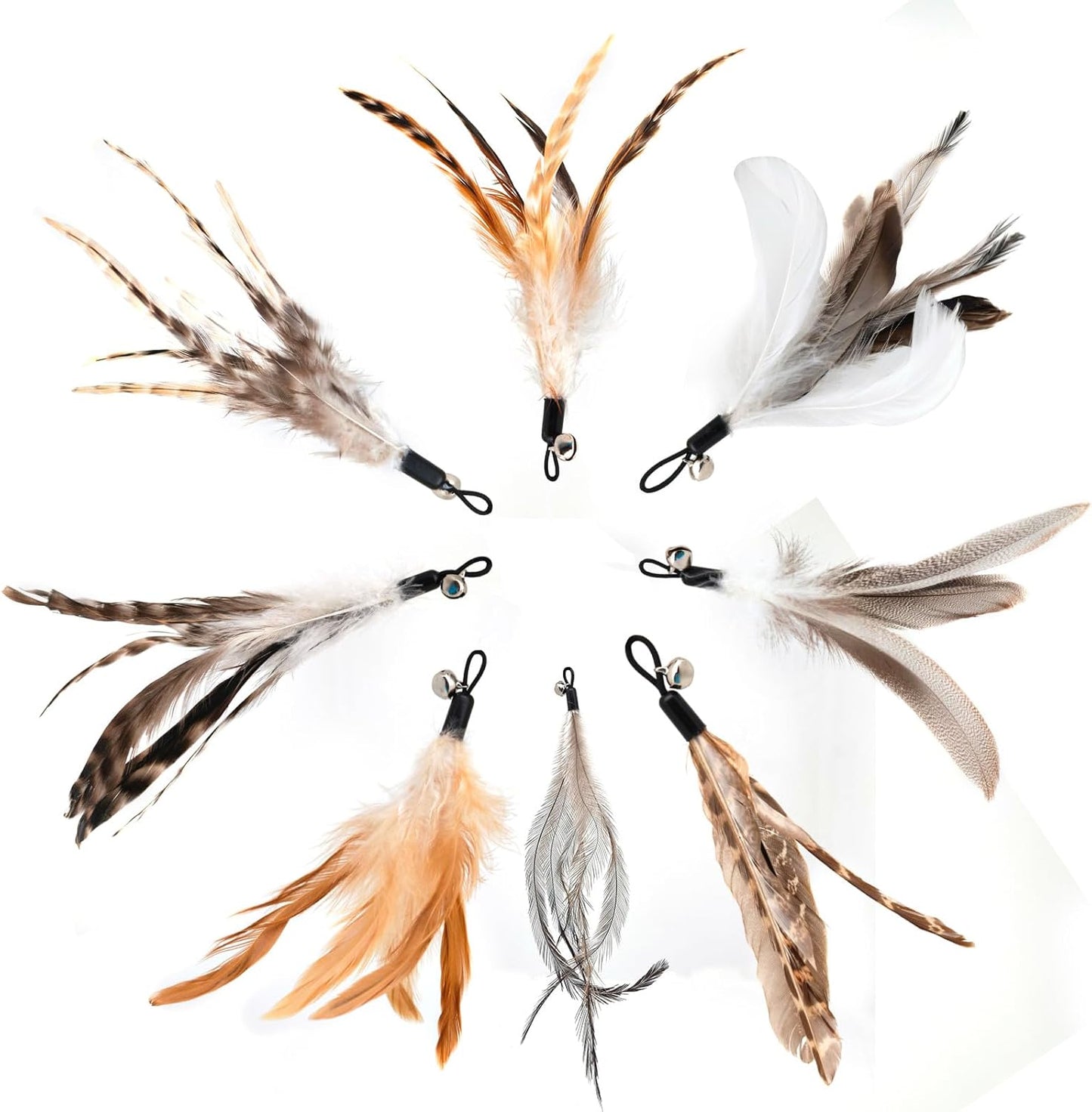 Natural unstained Feathers,8PCS Cat Feather Toys Replacement Wand Toy Refills, Cat Feathers Refill for Indoor Cats,Perfect Wand Attachments
