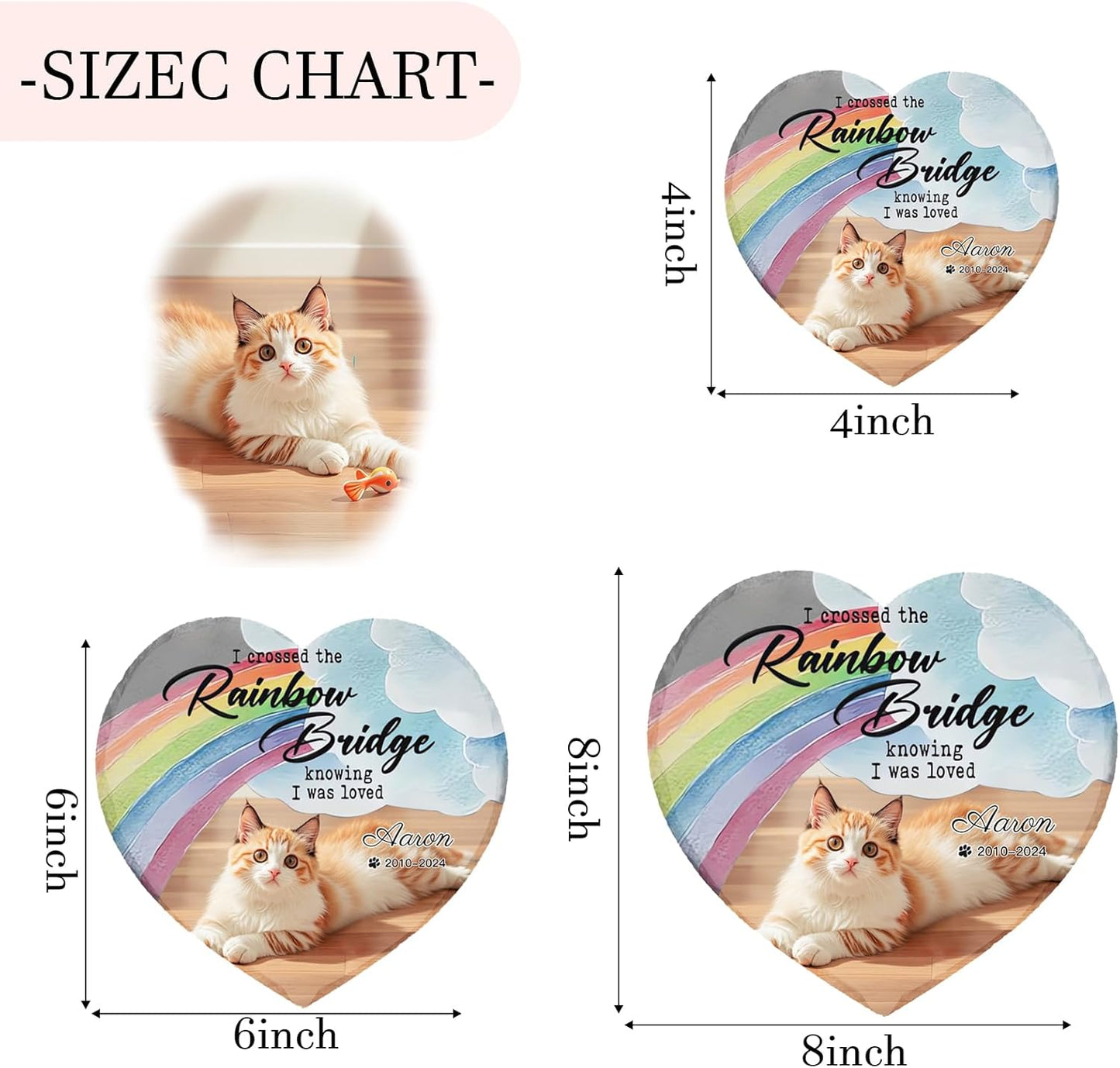 Personalized Pet Memorial Stone - Heart-Shaped Custom Cat Grave Marker with Engraved Name & Photo - Pest Grave Stone for Remembrance Dog/Cat Passing Away Sympathy Gifts (Style A)