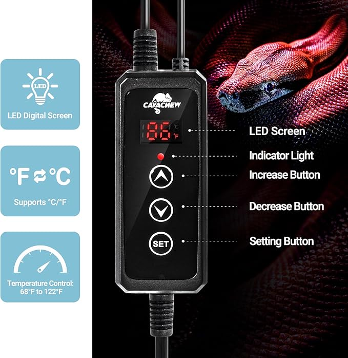 Reptile Heat Pad with Dimming Thermostat, 6" X 8" 8W Heating Pad Combo Set for 10-20 Gallon Reptile Tank, Under Tank Heater for Reptiles, Turtle, Snake, Lizard, Hermit Crab, Frogs, Seed