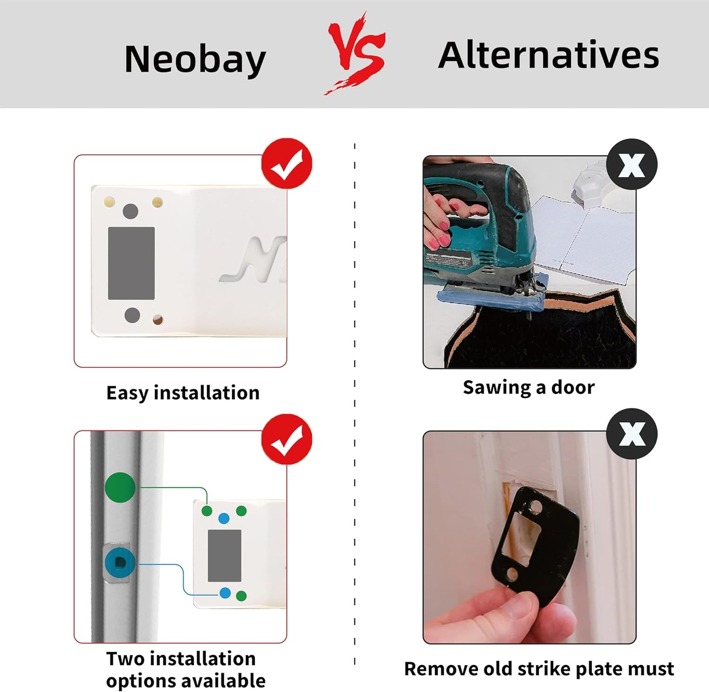 Cat Door Latch, Door Prop for Cats Keep Dogs Out of Cat Feeding Station & Litter Box, Cat Door Stopper with Silicone Anti-Collision Pad, Pet Door Interior Door Alternative, Steel White