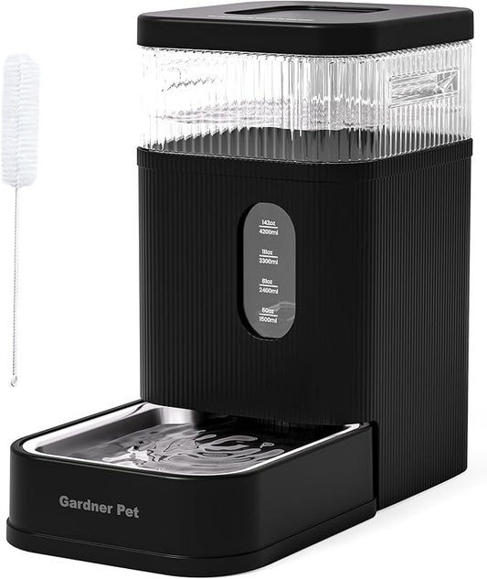 Gardner Pet Automatic Dog Water Dispenser Gravity Waterer with Stainless Steel Bowl Water Dispenser 8.5L Large Capacity Water Feeder with Filters for Dogs Cats Pets, BPA-Free Noise-Free (Black, 8.5L)