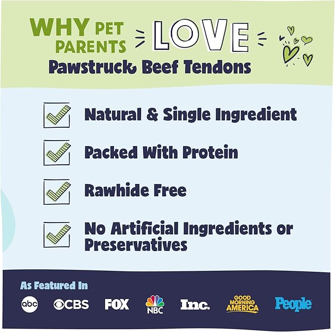 Pawstruck Natural 7-9” Beef Tendon Chew Sticks for Dogs – Premium Rawhide-Free, Single Ingredient, High Protein, Low Odor Dental Treat – 10 Count – Packaging May Vary