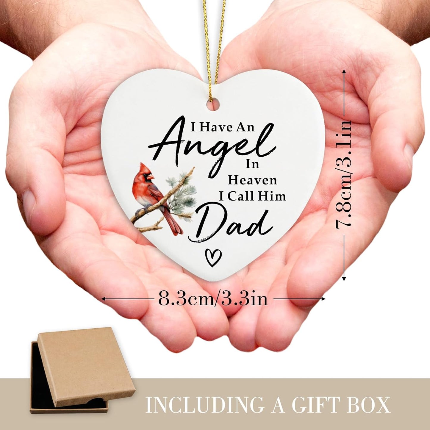 Memorial Gifts for Loss of Dad Memorial Ornament & Keepsake Sign - Red Heart Plaque with Cardinal - Sympathy Gifts for Loss of Dad