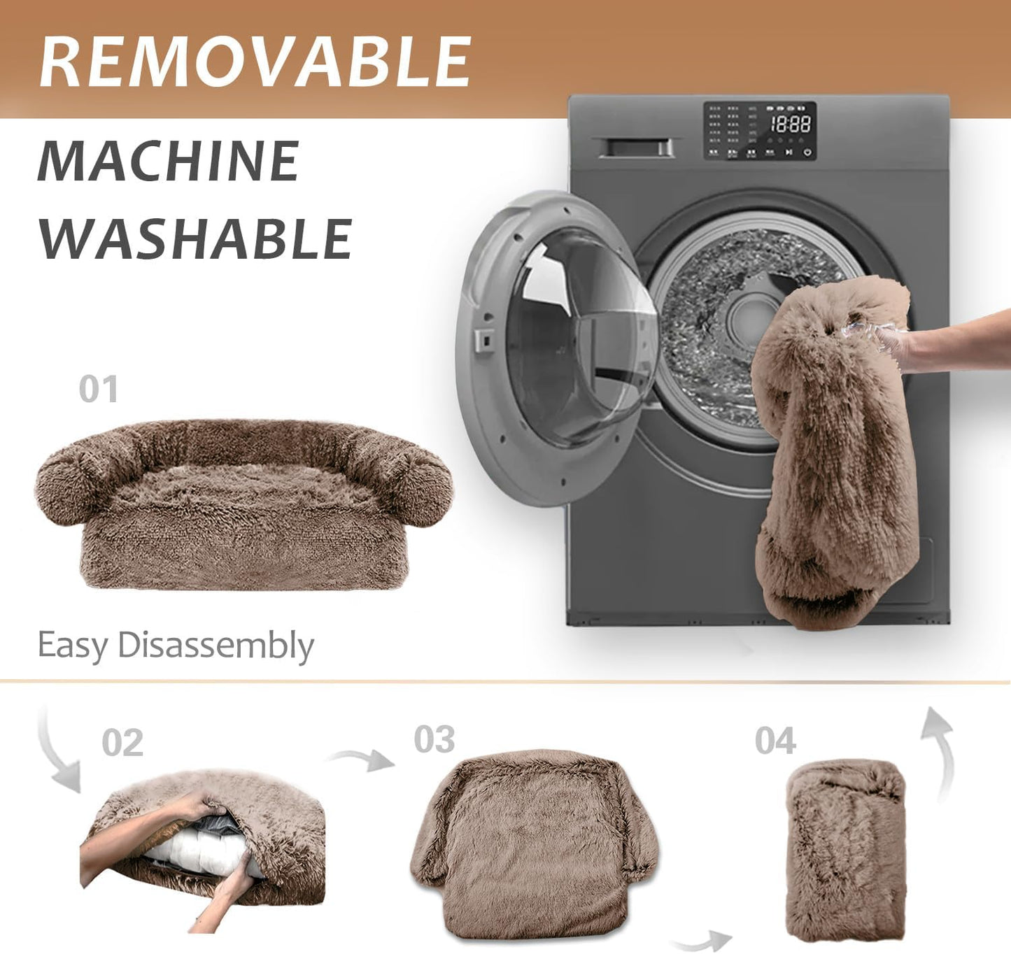 Calming Dogs/Cats Bed Mats, Dog Pad Washable Removable Couch Cover, Plush Long Fur Mat for Pets, Waterproof Lining, Perfect for Small, Medium and Large Dogs and Cats (Desert Brown, 31"x23")