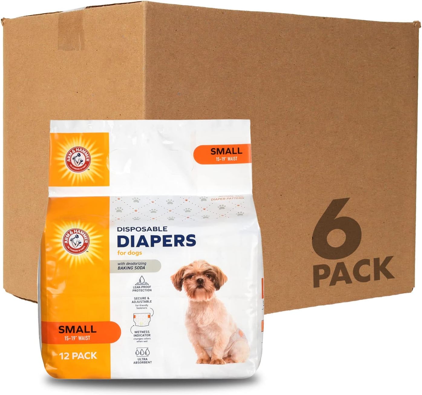 Arm & Hammer for Pets for Pets Female Dog Diapers, Size Small, Ultra-Absorbent, Adjustable Girl Dog Diapers with Leak-Proof Protection and Wetness Indicator (Pack of 6, 72 Count Total)