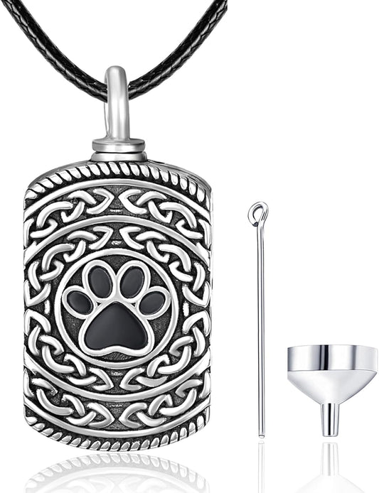 Dreamboat Pet Urn Necklace for Dog Cat Ashes 925 Sterling Silver Paw Print Cremation Keepsake Pendant Celtic Knot Memorial Jewelry Gifts for Women Men