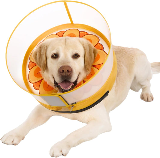 Inflatable Dog Cone Collar with Enhanced Anti-Licking, Soft Neck Donut for Dogs Cats, Recovery Pet Cone Collar After Surgery for Large Medium Small Dogs (Yellow Flower, Medium+)