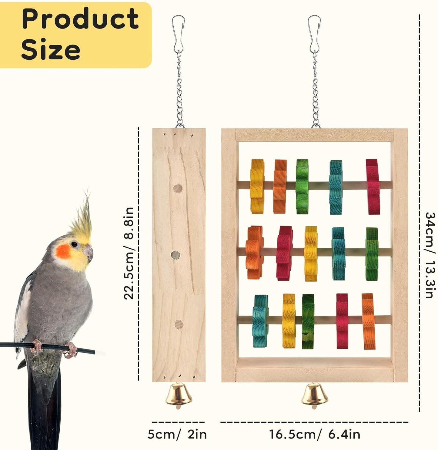 2Pcs Bird Toys, Hanging Parrot Chew Toy, Natural Wooden Chewing Puzzle Training Blocks Intellectual Development for Budgie, Conure, Lovebird, Cockatoo, African Grey, Amazon Parrots, Macaw
