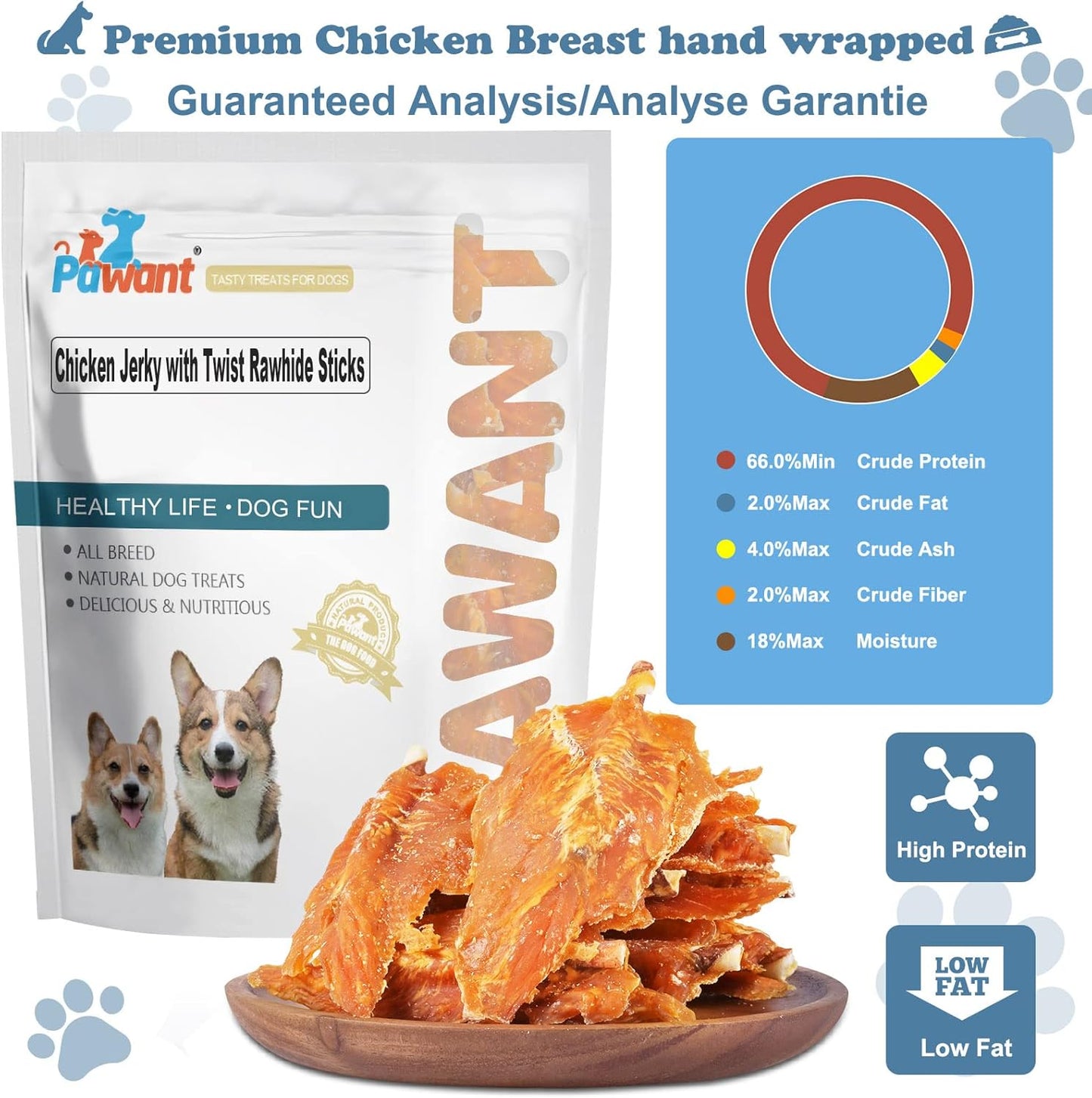 Chicken Jerky with Twist Rawhide Sticks Puppy Training Snacks Dog Chews Treats 0.5lb/227g