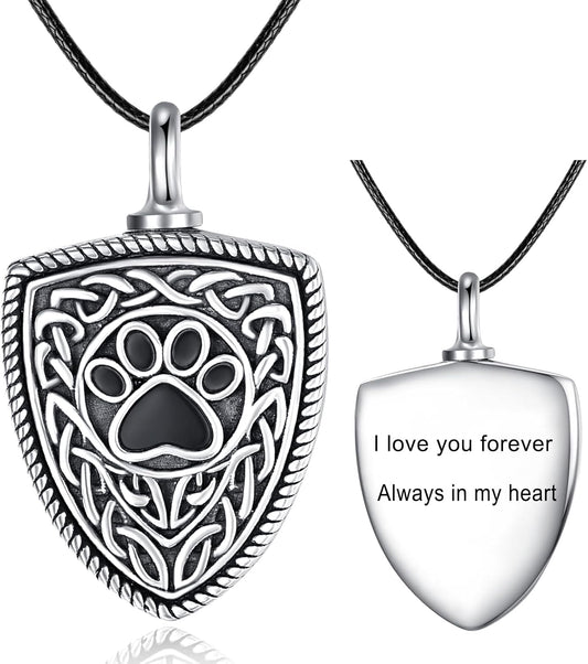 Dreamboat Pet Urn Necklace for Dog Cat Ashes 925 Sterling Silver Paw Print Cremation Keepsake Pendant Celtic Knot Memorial Jewelry Gifts for Women Men