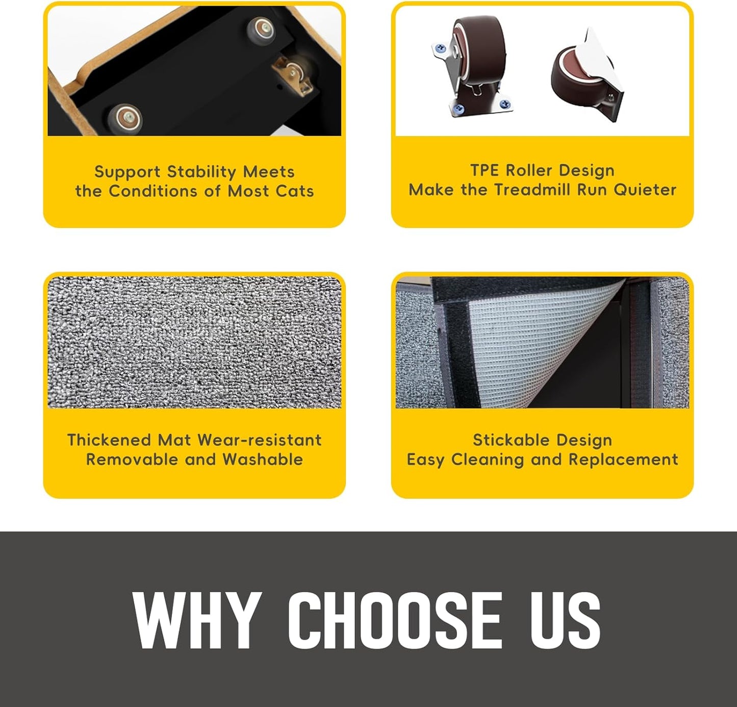 Cat Exercise Wheel 45 Inch Cat Treadmill for Indoor Cats, Running Wheel with Detachable Carpeted Runway, Cats Running Wheel Carpet Suitable for Most Pets Weight Loss and Health (Black, XL)