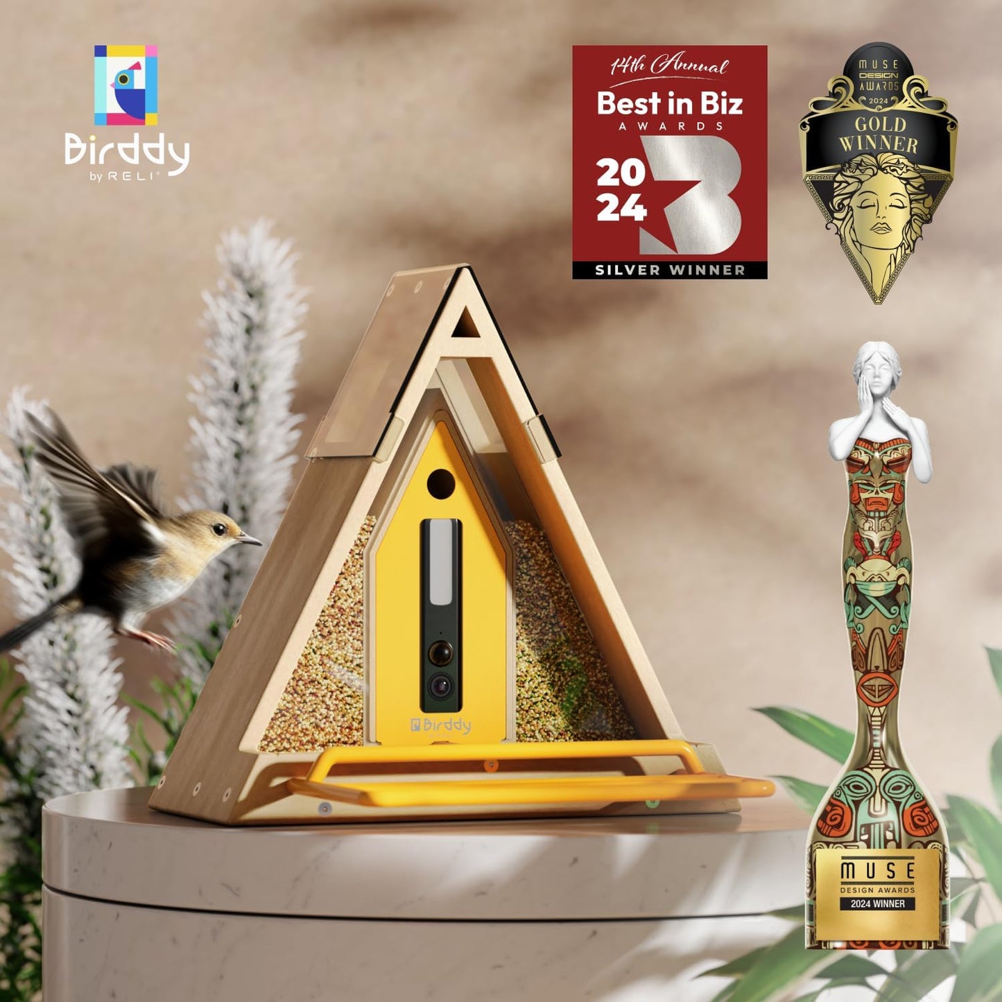 RELI Birddy Original Smart Bird Feeder with Camera Solar Powered, Durable Material GreenTough Feeder with Birds Watching Camera, AI Identify, Live View, Instant Notify, Ideal Gift for Bird Lovers