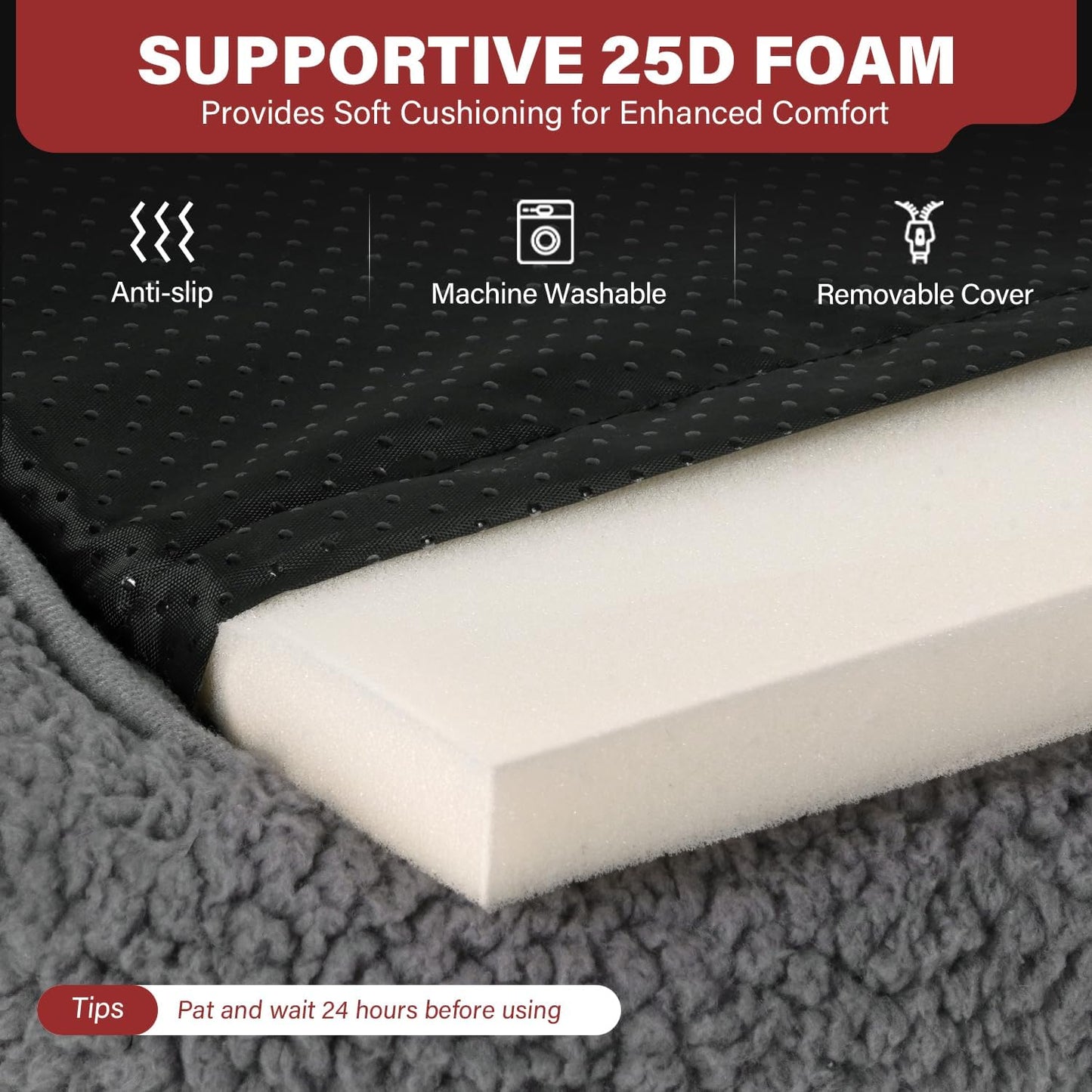 Mora Pets Self Warming Cat Bed Self Heating Pet Pad with Bolster and Foam Washable Removable Cover Non Slip Thermal Sherpa Fabric Pet Mat Grey 23 Inch